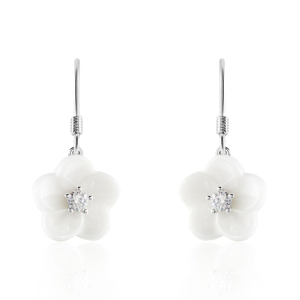 Boucles D'oreilles Pendantes Argent Rhodie Harione Fleur Ceramique - Spannringe Damen | OROVIVO