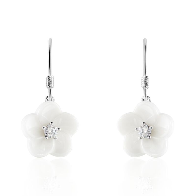 Boucles D'oreilles Pendantes Argent Rhodie Harione Fleur Ceramique - Spannringe Damen | OROVIVO