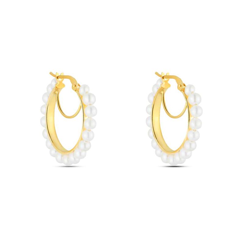 Orecchini A Cerchio Gabrielle Oro Giallo Perla D'Acqua Dolce - Spannringe Damen | OROVIVO