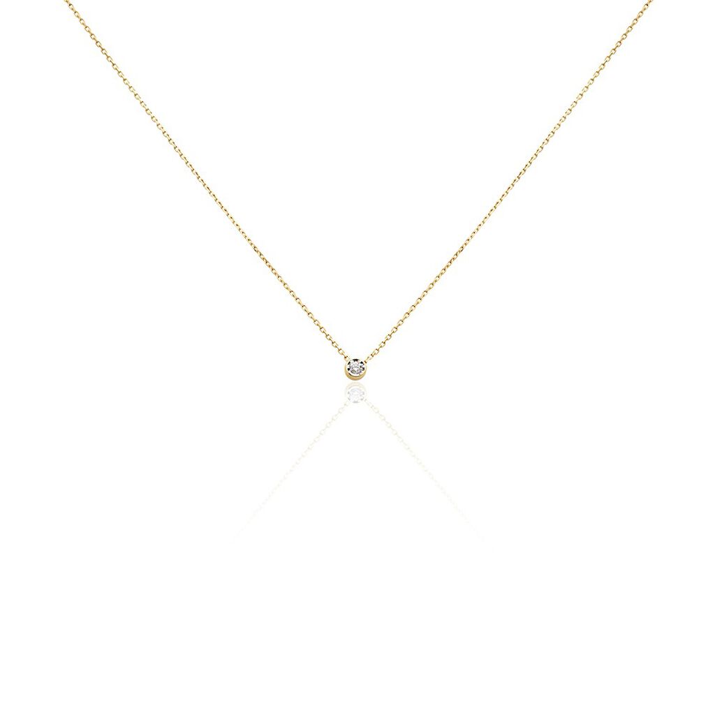 Delicate Damen Collier Gold 375 (9 Karat) Diamant Weiß 0,05 ct, Collier mit Stein
