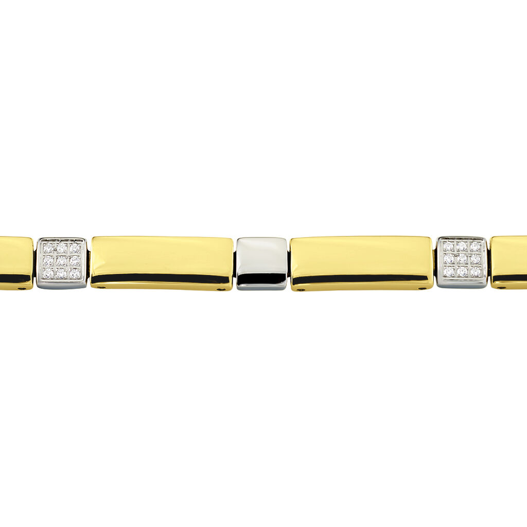 SHIPKA Damen Armband Edelstahl Bicolor Gold/Silber Zirkonia Wei&szlig; B 6 mm