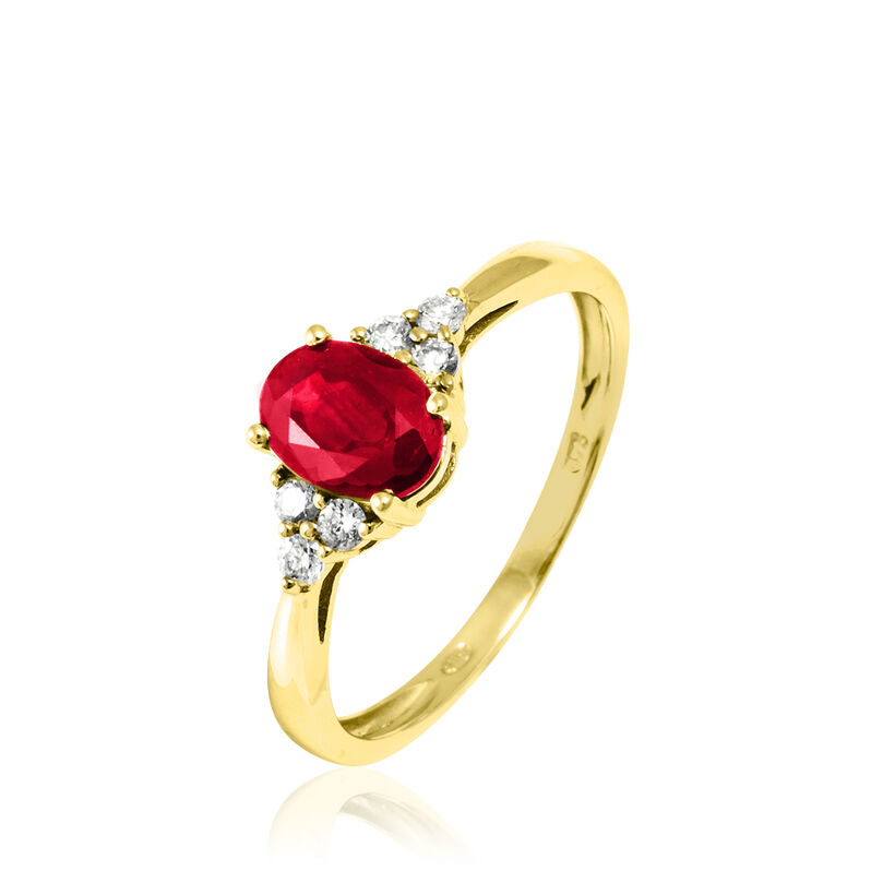 Bague Lea Or Jaune Rubis Et Diamant - Spannringe Damen | OROVIVO