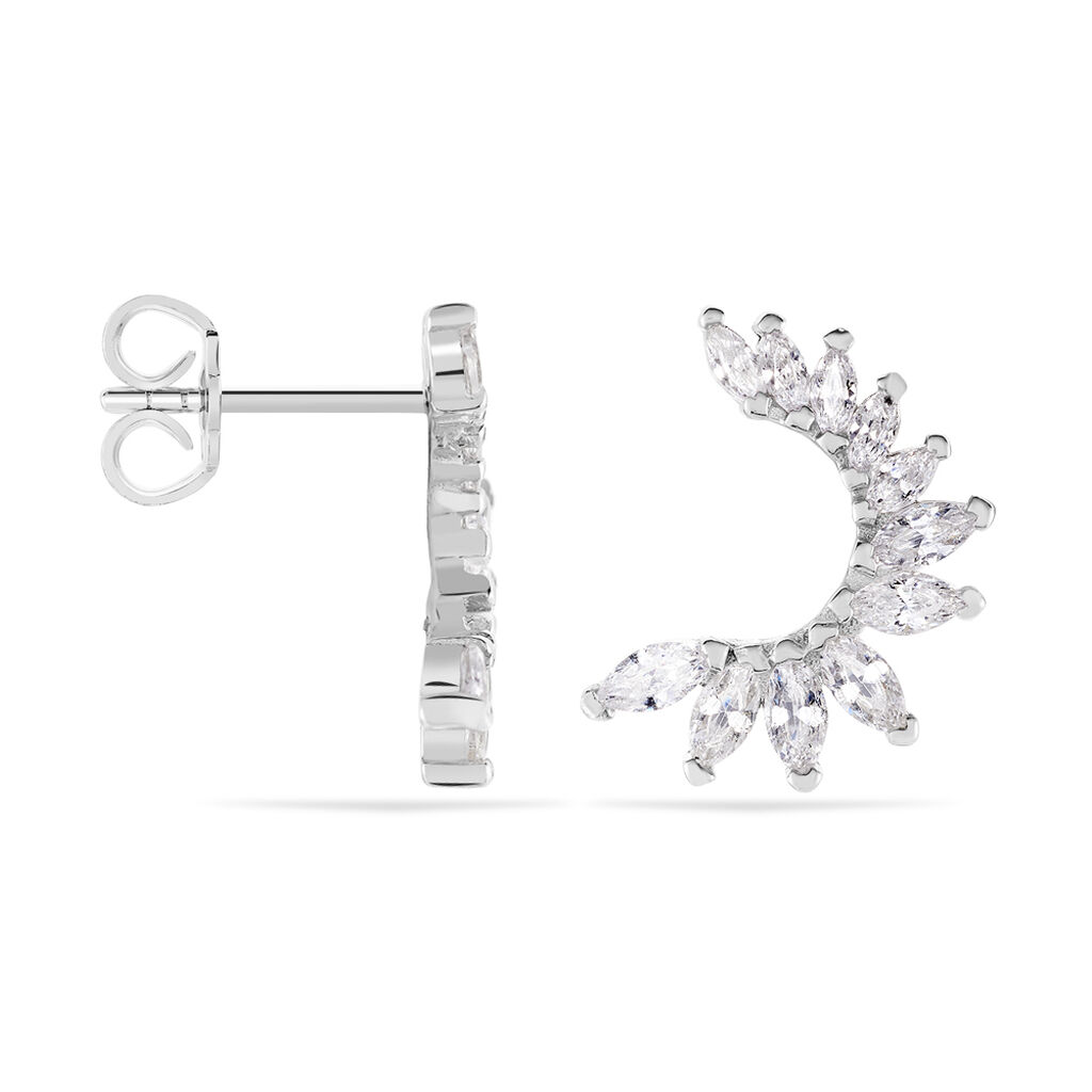 SABINA Damen Ohrstecker Silber 925 Zirkonia Wei&szlig; 0,1 ct Halbkreis