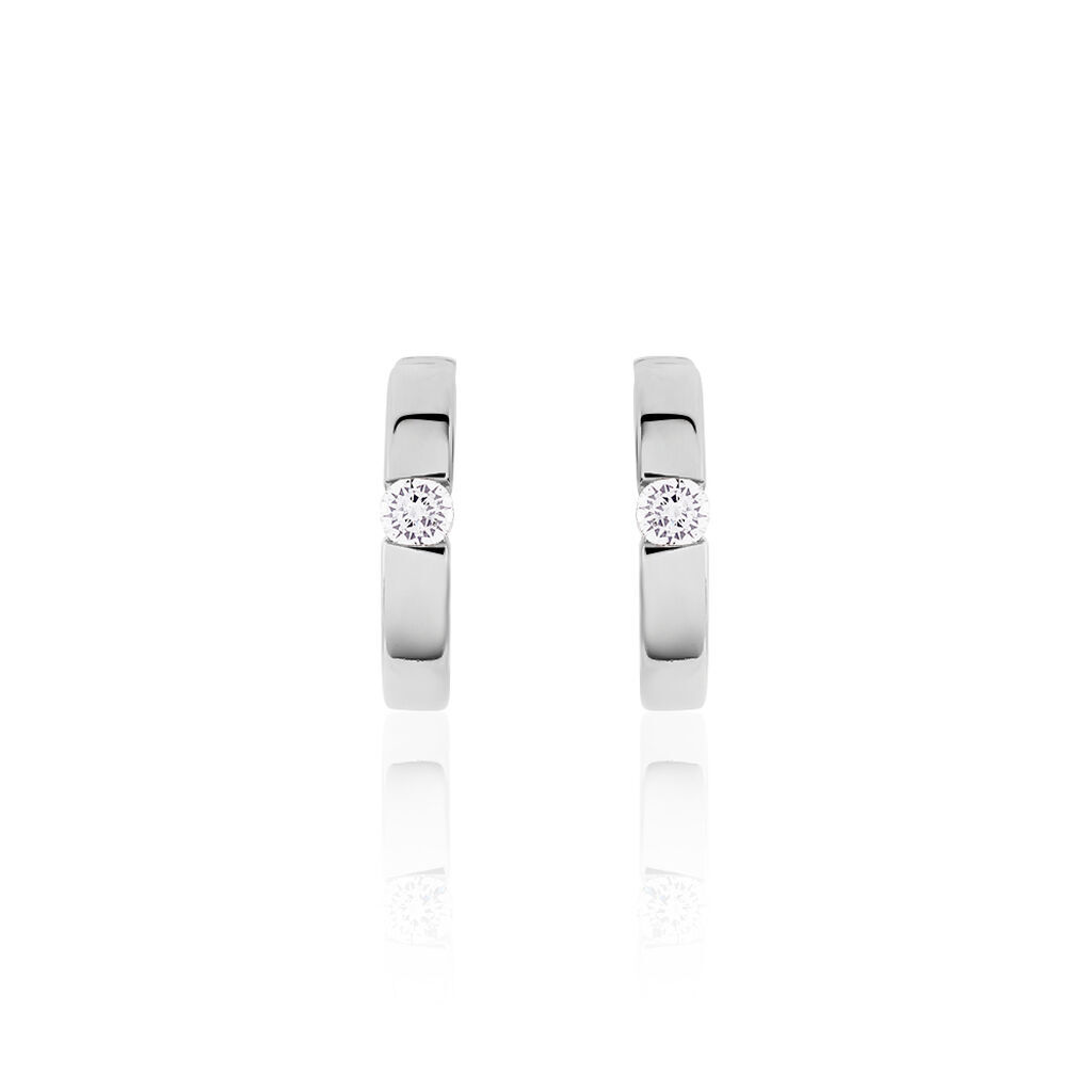 Damen Creolen Silber 925 Zirkonia Wei&szlig; B 3 mm