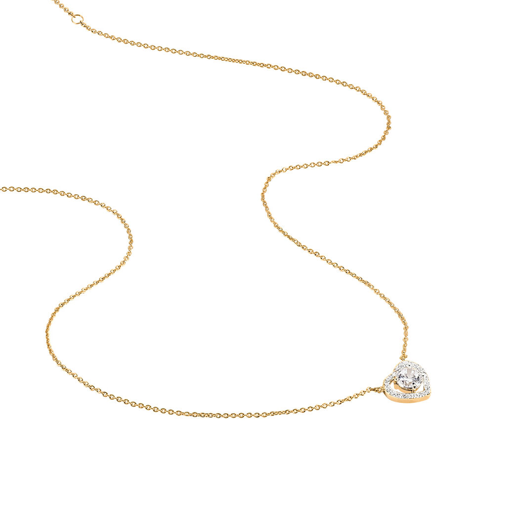 ALAIS Damen Collier Vergoldet Zirkonia Wei&szlig; 0,28 ct Herz