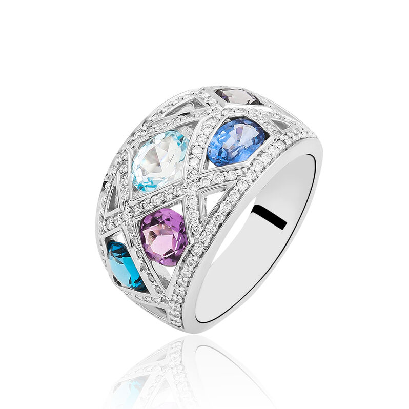 Bague Or Blanc Topaze Et Saphir - Spannringe Damen | OROVIVO