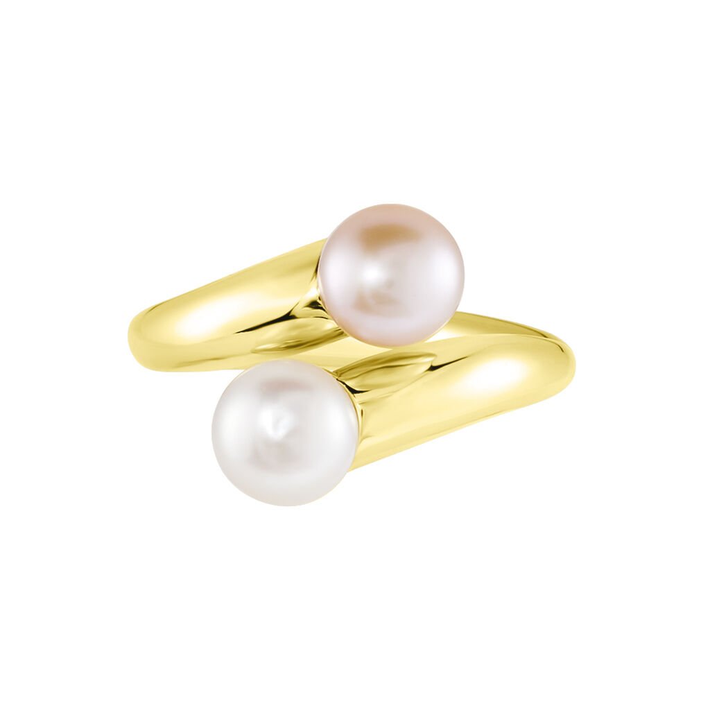 PERLA Damen Ring Silber vergoldet 925 Zuchtperle Wei&szlig; 0,42 ct