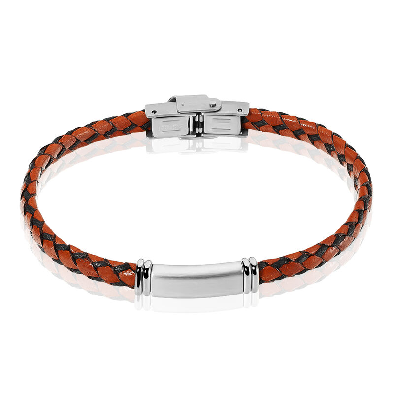 Bracelet Franck Acier Plaque Cuir Rouge - Spannringe Herren | OROVIVO