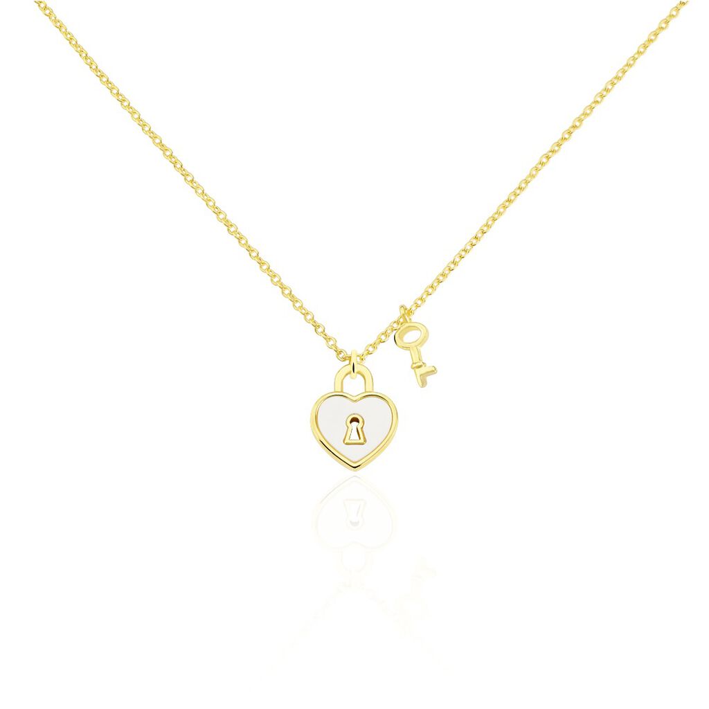 MILICA Damen Collier Silber vergoldet 925 Perlmutt Weißer Perlmutt Herz, Collier mit Stein