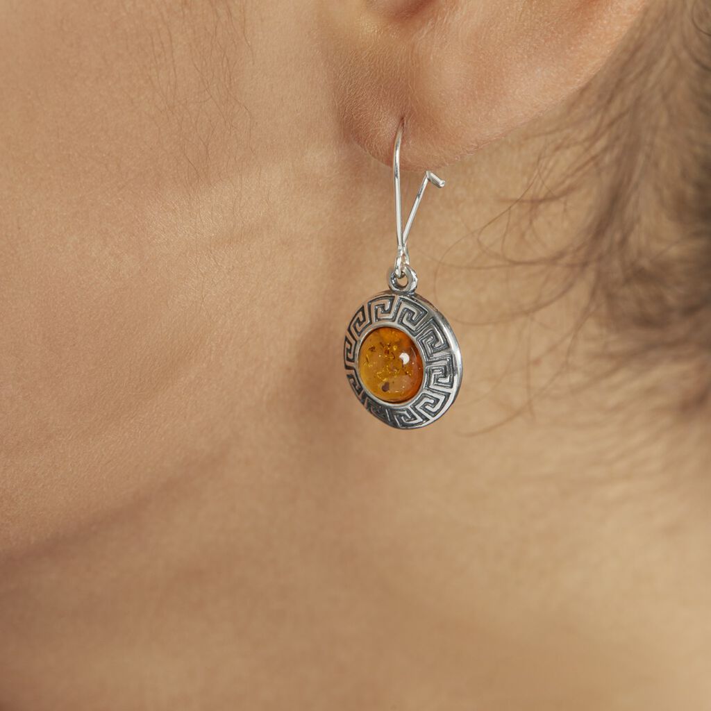 Boucles D'oreilles Argent Vieilli Adar Ambre Cognac - Spannringe Damen | OROVIVO
