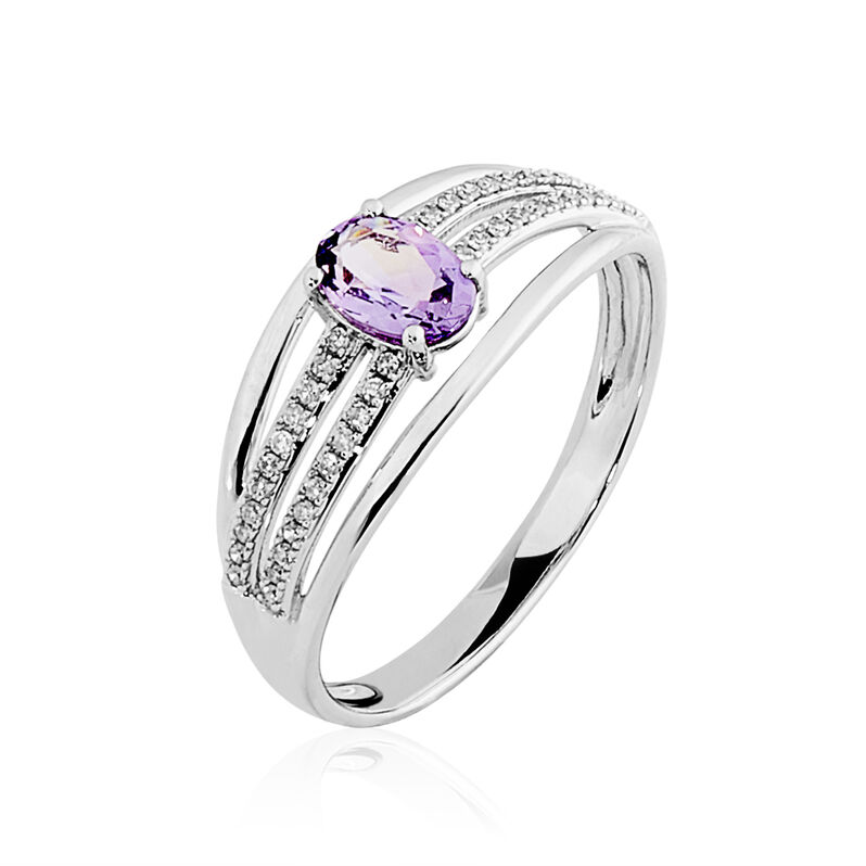 Bague Or Blanc Amethyste Et Diamant - Spannringe Damen | OROVIVO