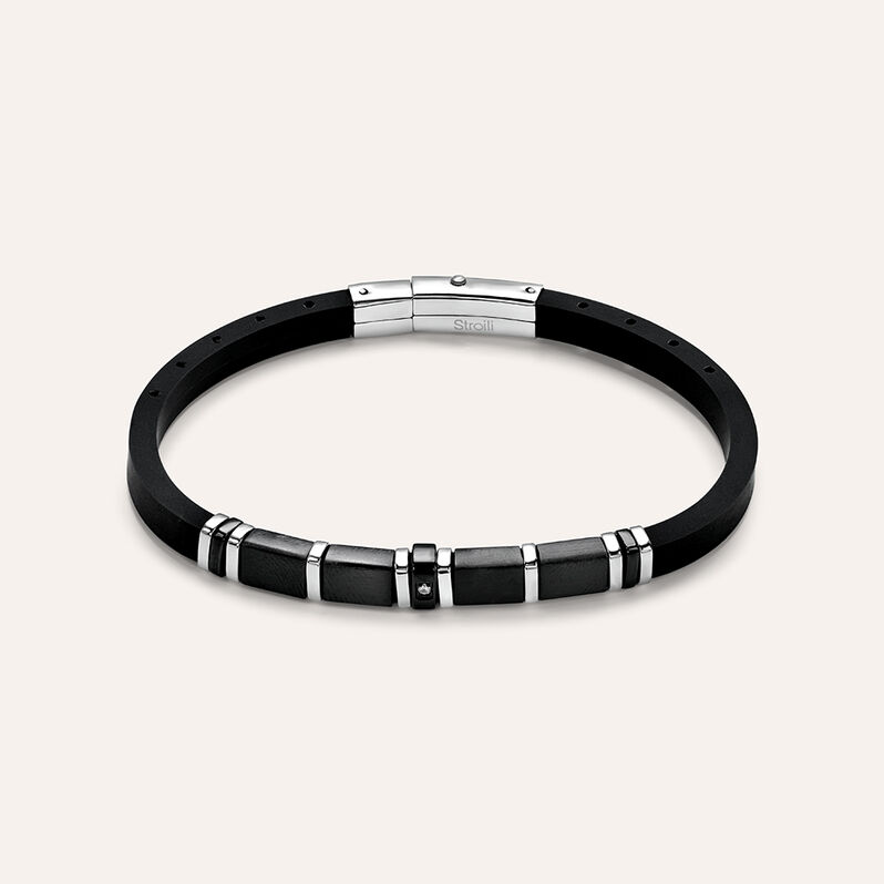 Bracciale Man Code Acciaio Bicolore Bianco / Nero Cubic Zirconia - Spannringe Herren | OROVIVO