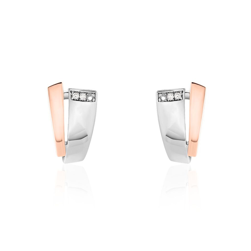 GINNA Damen Creolen Silber Bicolor Silber/Ros&eacute;gold 925 Zirkonia Wei&szlig;