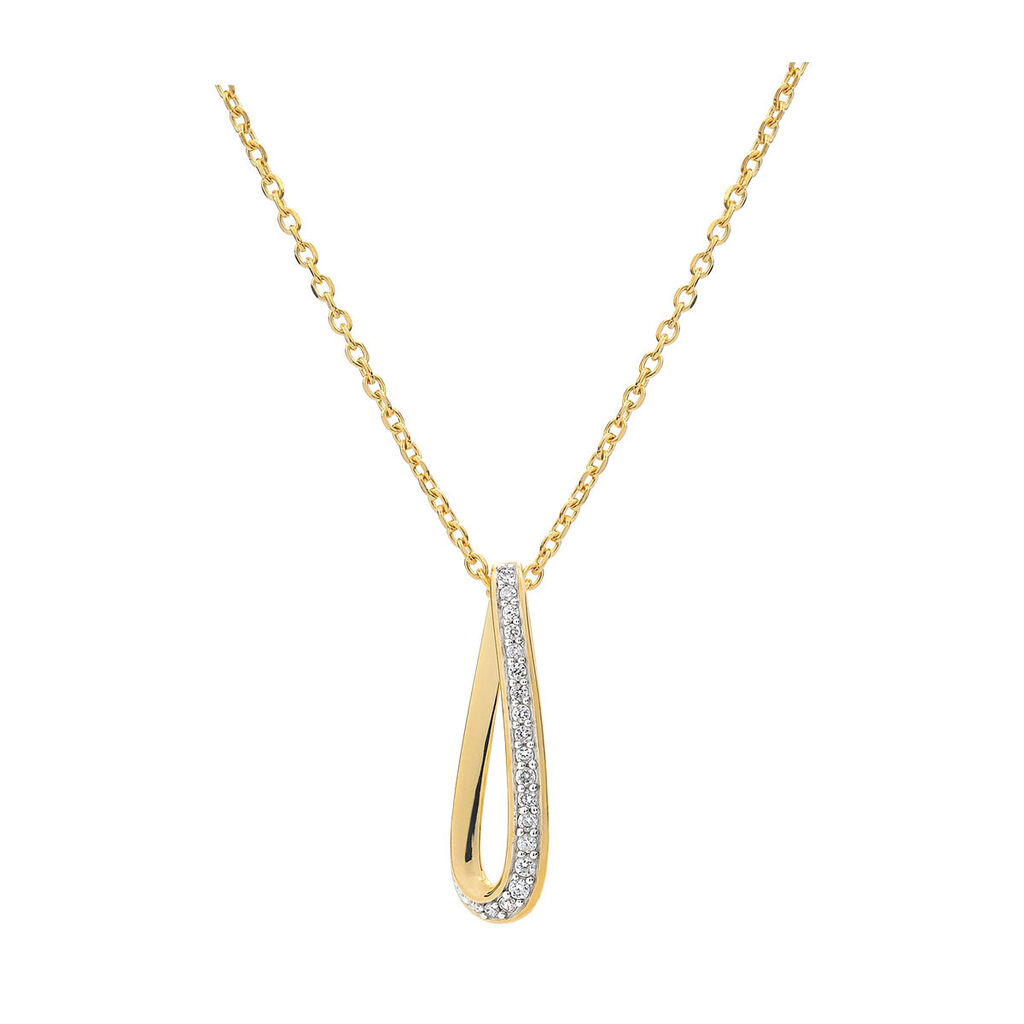 BATIDA Damen Collier Vergoldet Zirkonia Wei&szlig; Tropfen