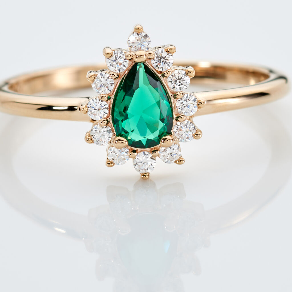 GENEVIEVE Damen Ring Vergoldet Zirkonia Gr&uuml;n Tropfen