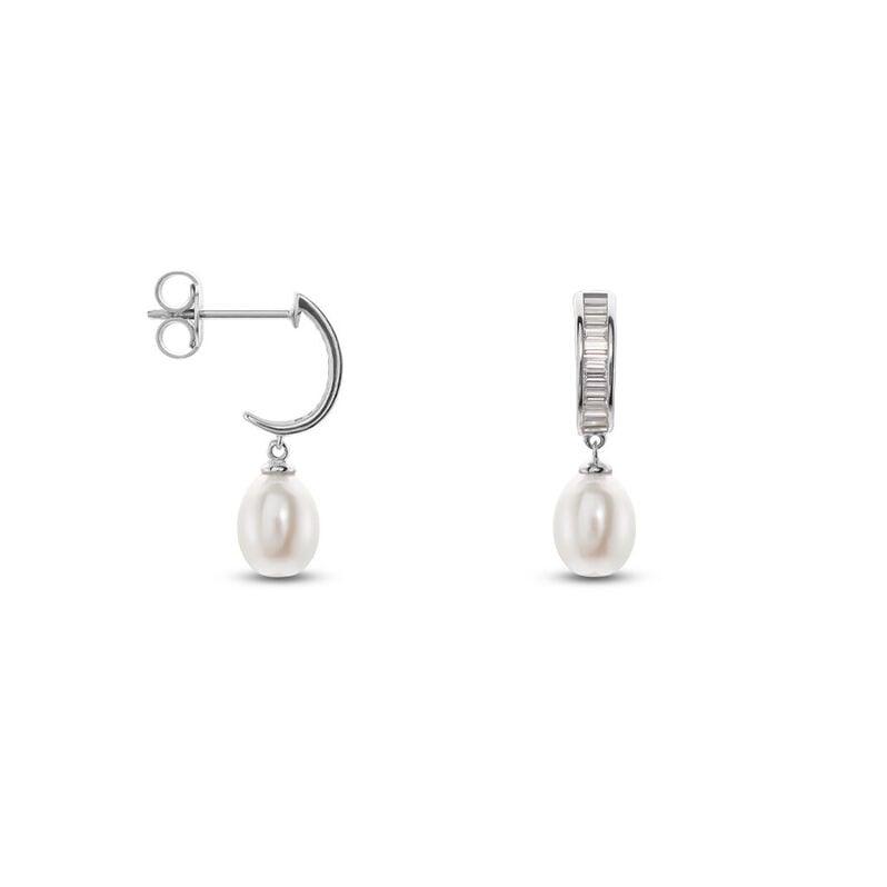 Damen Ohrringe Lang Silber 925 Zuchtperle Weiß Carolina  - Creolen Damen | OROVIVO