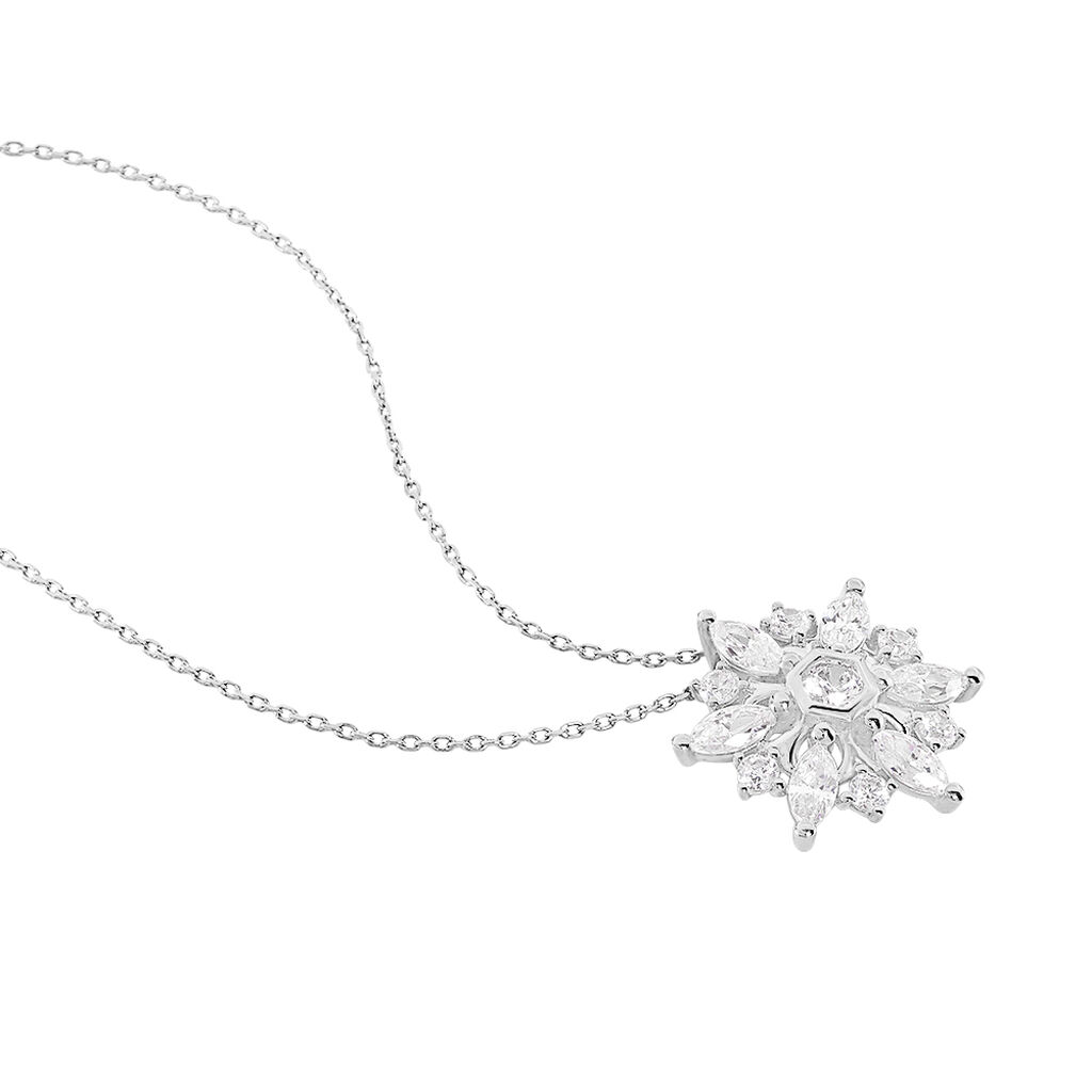 Collier Or Weiss Allassane Forme Flocon Oxydes De Zirconium 42cm - Spannringe Damen | OROVIVO