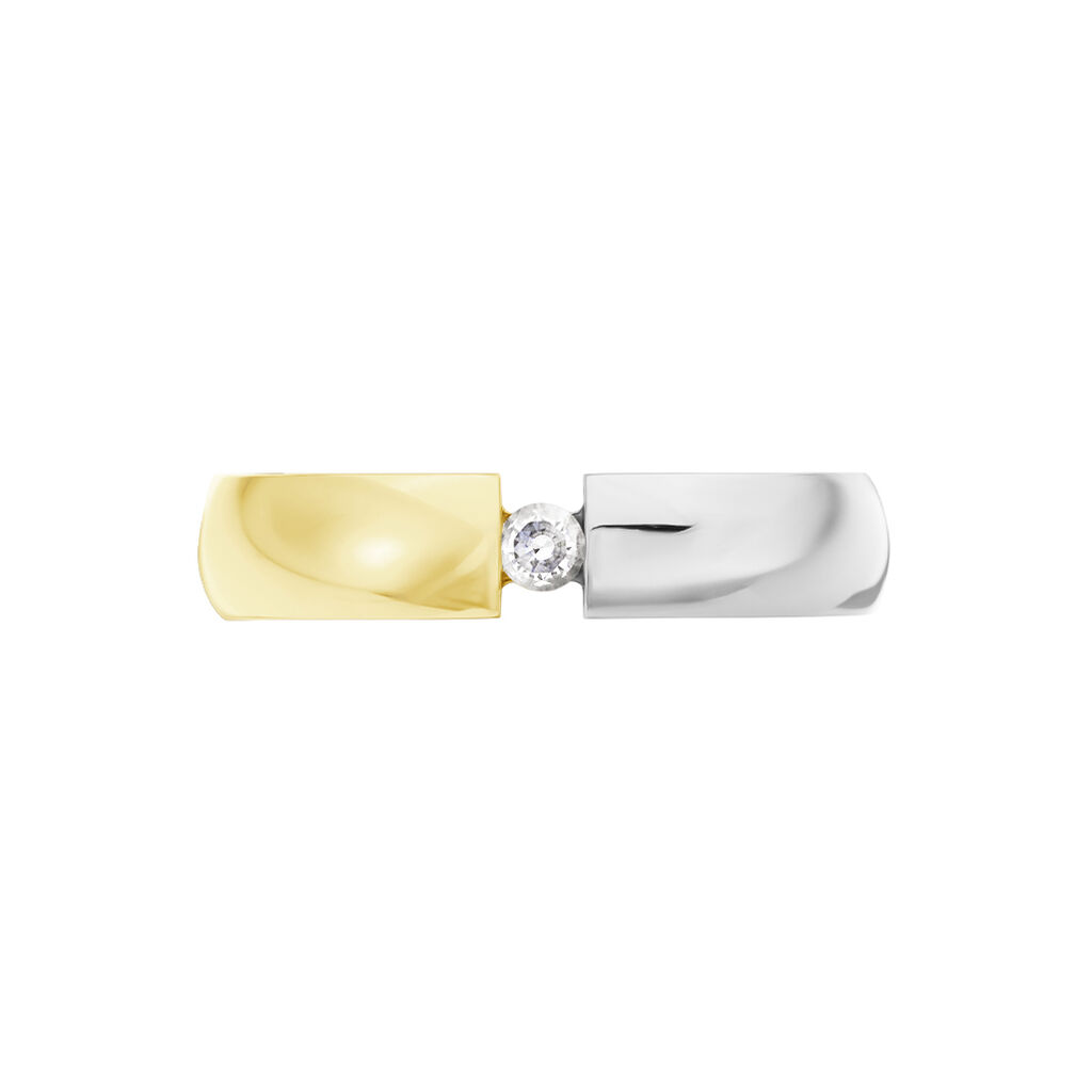 MOLLY Damen Ring Titan Bicolor Gelb/Silber Zirkonia Wei&szlig; 0,1 ct B 5 mm