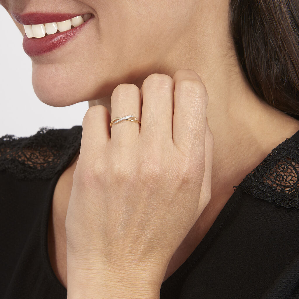 SMINA Damen Ring Gold 375 (9 Karat) Diamant Wei&szlig; 0,02 ct Welle