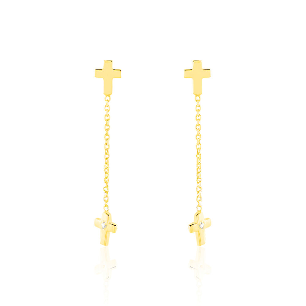 Damen Ohrringe Lang Gold 375 Zirkonia Religiöses Kreuz Delia  - Ohrringe mit Stein Damen | OROVIVO