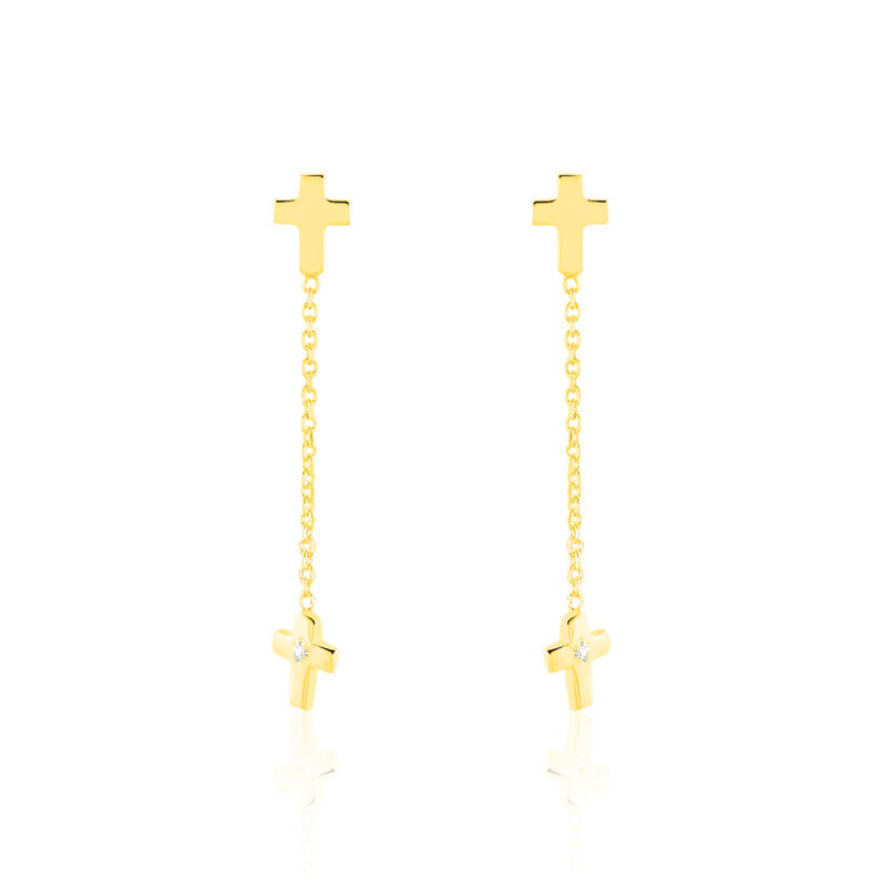 Damen Ohrringe Lang Gold 375 Zirkonia Religiöses Kreuz Delia  - Ohrringe mit Stein Damen | OROVIVO