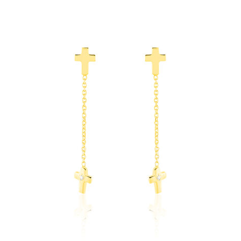 Damen Ohrringe Lang Gold 375 Zirkonia Religiöses Kreuz Delia  - Ohrringe mit Stein Damen | OROVIVO