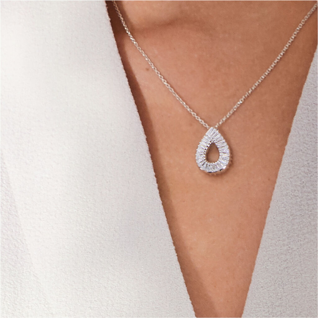 DROP Damen Collier Silber 925 Zirkonia Wei&szlig; 1,98 ct Tropfen