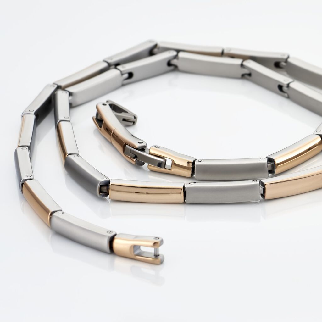 EMBER Damen Collier Titan Bicolor Silber/Ros&eacute;gold Rechteckig B 4 mm