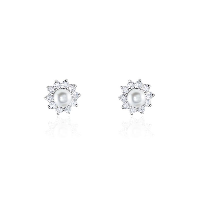 Boucles D'oreilles Puces Argent Weiss Cheri Perle De Culture Oxydes - Spannringe Damen | OROVIVO