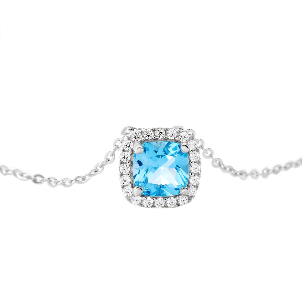 Blue crown Damen Collier Wei&szlig;gold 375 (9 Karat) Zirkonia Blau Viereck