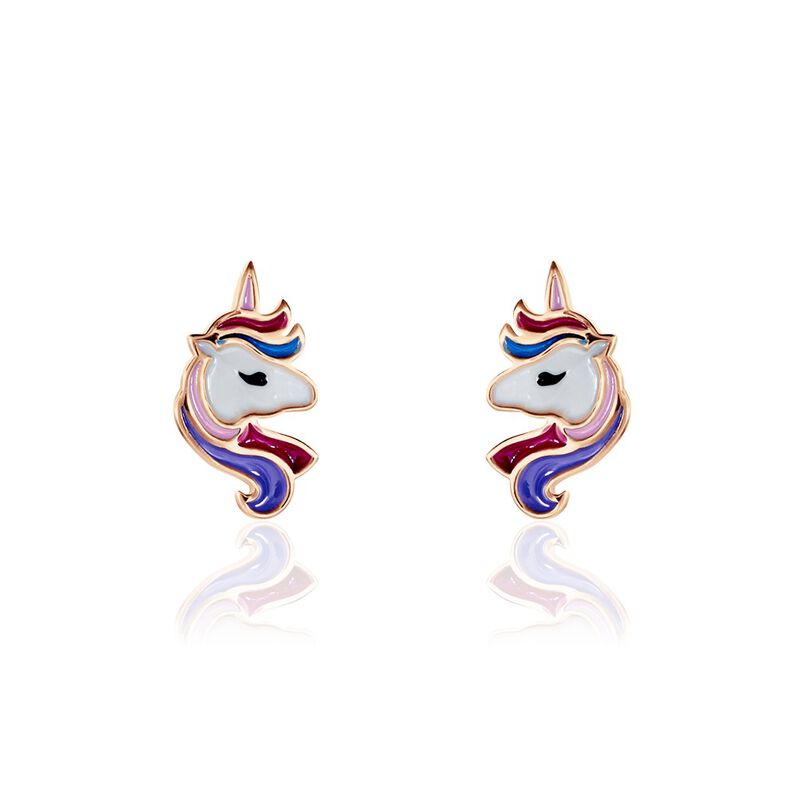 Kinder Ohrstecker 925 Silber Rosé vergoldet Einhorn Candice - Ohrstecker Kinder | OROVIVO