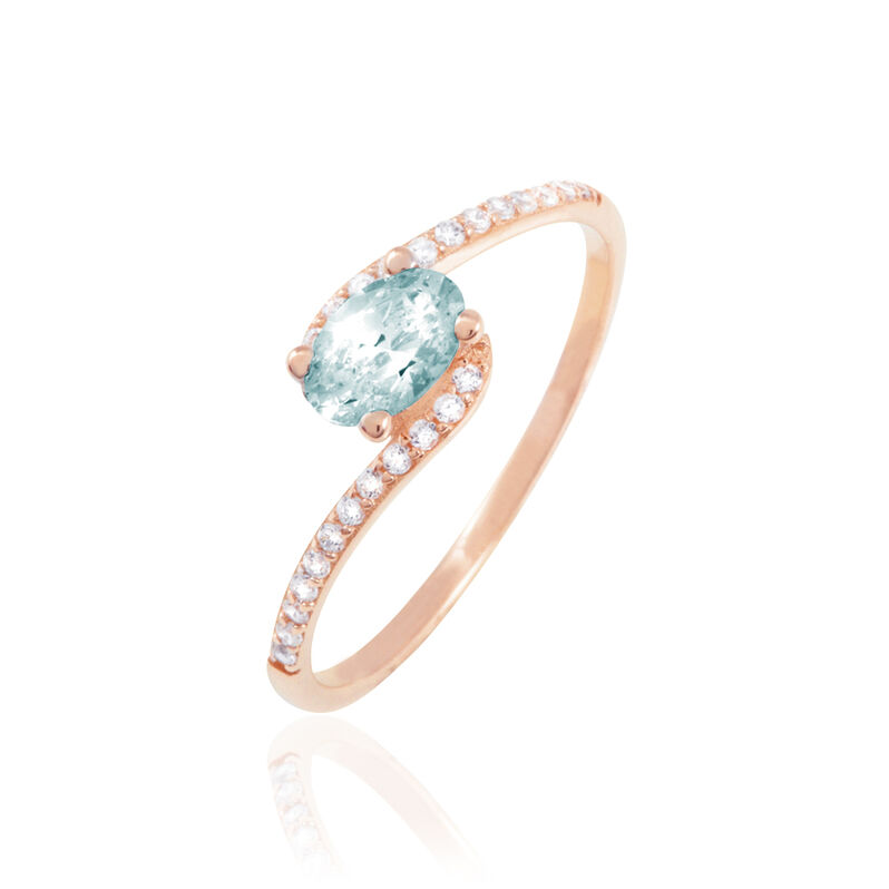 Bague Loriane Or Rose Aigue Marine Et Oxyde De Zirconium - Spannringe Damen | OROVIVO