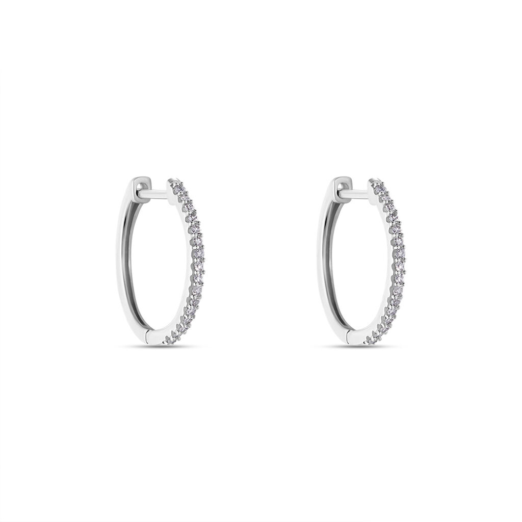 ARYANNA Damen Creolen Wei&szlig;gold 375 (9 Karat) Diamant Wei&szlig; 0,12 ct B 0,95 mm