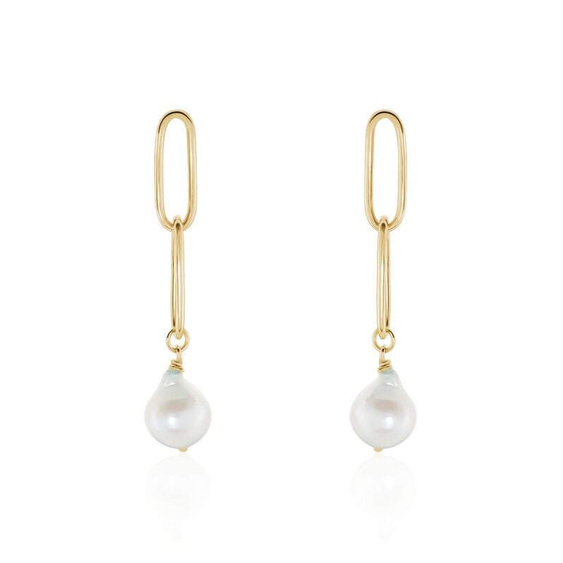 Boucles D'oreilles Pendantes Plaque Or Jaune Soalie Perles - Spannringe Damen | OROVIVO