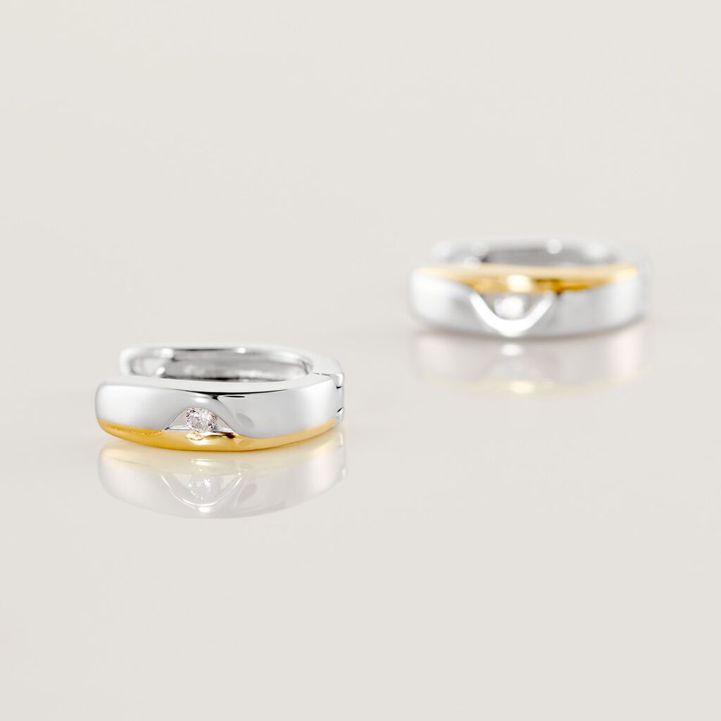 Damen Creolen Silber Bicolor Gelb/Silber 925 Zirkonia Vaninna 13,45mm  - Creolen Damen | OROVIVO