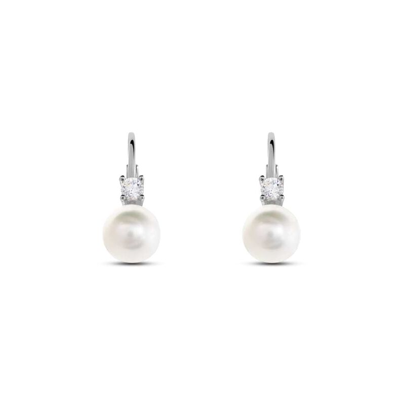 Orecchini Pendenti Gabrielle Oro Bianco Perla D'Acqua Dolce Cubic Zirconia - Spannringe Damen | OROVIVO