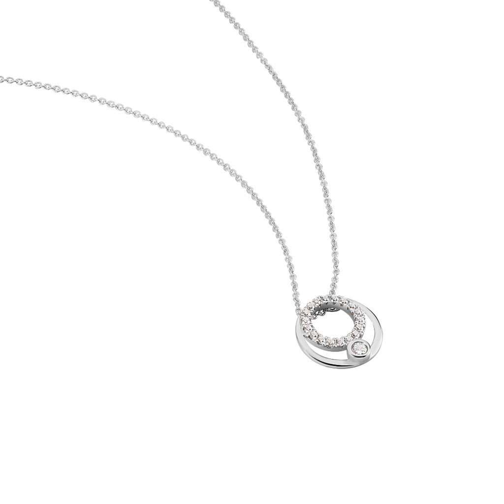 LAURA Damen Collier Wei&szlig;gold 375 (9 Karat) Zirkonia Wei&szlig; 0,21 ct Kreis