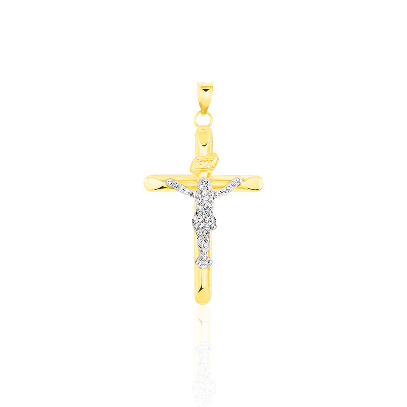 Kreuz Anh&auml;nger Gold 375 Bicolor Kristalle Jesus Christus Zippora - Schmuckanh&auml;nger Familie | OROVIVO