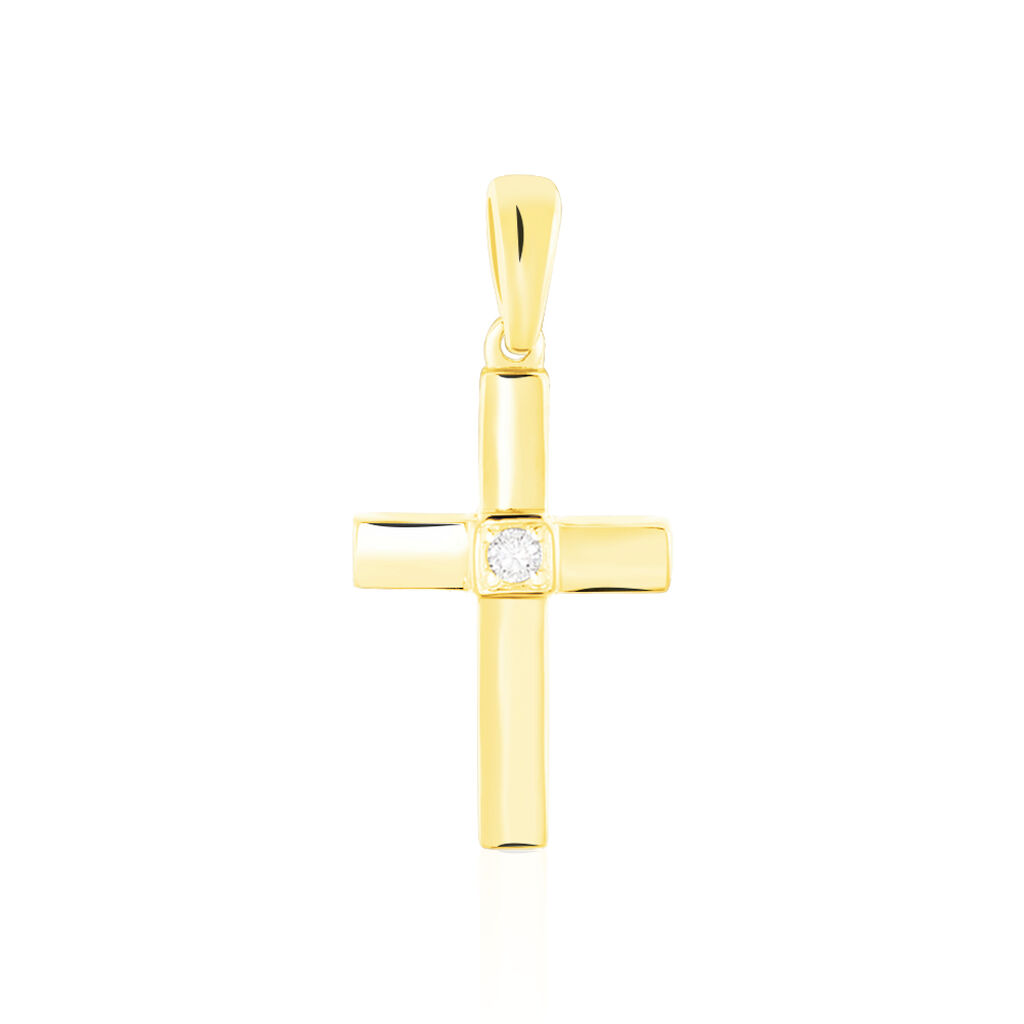 🦚 Unisex Anhänger Gold 375 Diamant 0,02ct Religiöses Kreuz Kreuz 2 , Anhänger mit Stein