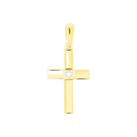 Unisex Anhänger Gold 375 Diamant 0,02ct Religiöses Kreuz Kreuz 2  - Schmuckanhänger Unisex | OROVIVO