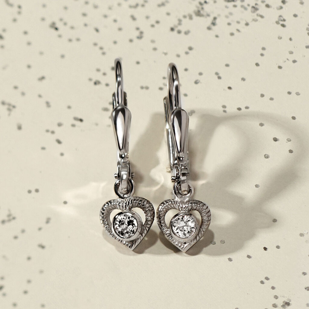 NAURI HERZ Kinder Ohrringe Lang Silber 925 Strass Wei&szlig; Herz