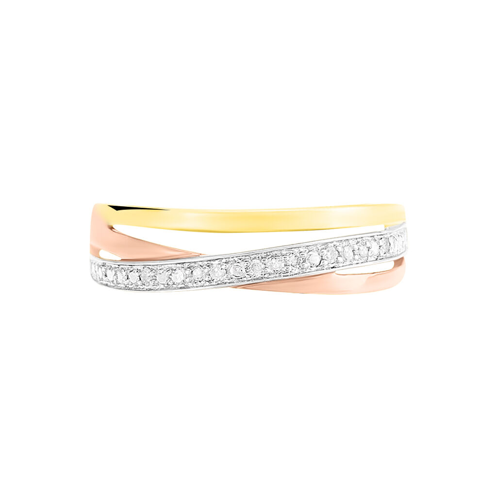 Damen Ring Gold Tricolor Gold/Roségold/Schwarz 375 Diamant 0,05ct Croisee 4  - Solitärringe Damen | OROVIVO