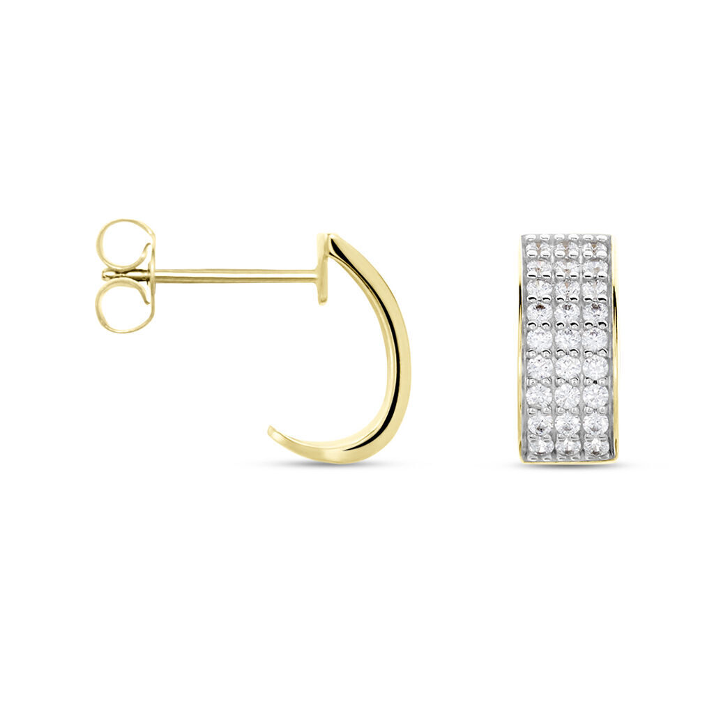 Damen Creolen Gold 375 (9 Karat) Zirkonia Weiß Rechteckig, Creolen mit Stein