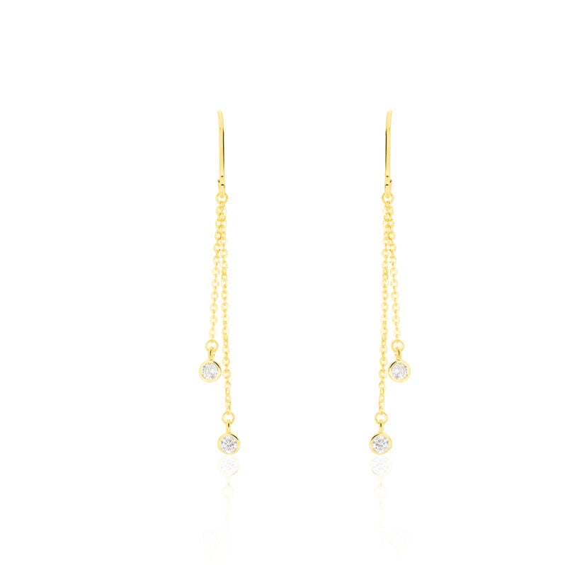 Damen Ohrringe Lang Gold 375 (9 Karat) Zirkonia Wei&szlig; Ball - Ohrh&auml;nger Damen | OROVIVO