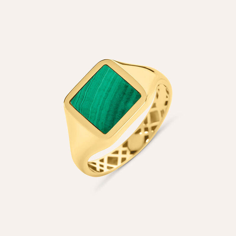 Anello Chevalier L'homme Or Oro Giallo Malachite - Spannringe Herren | OROVIVO