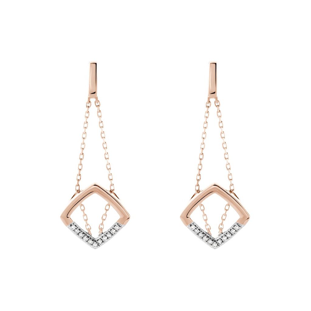 Damen Ohrringe Lang Rosegold 375 Diamant 0,04ct Würfel Squari  - Ohrhänger Damen | OROVIVO