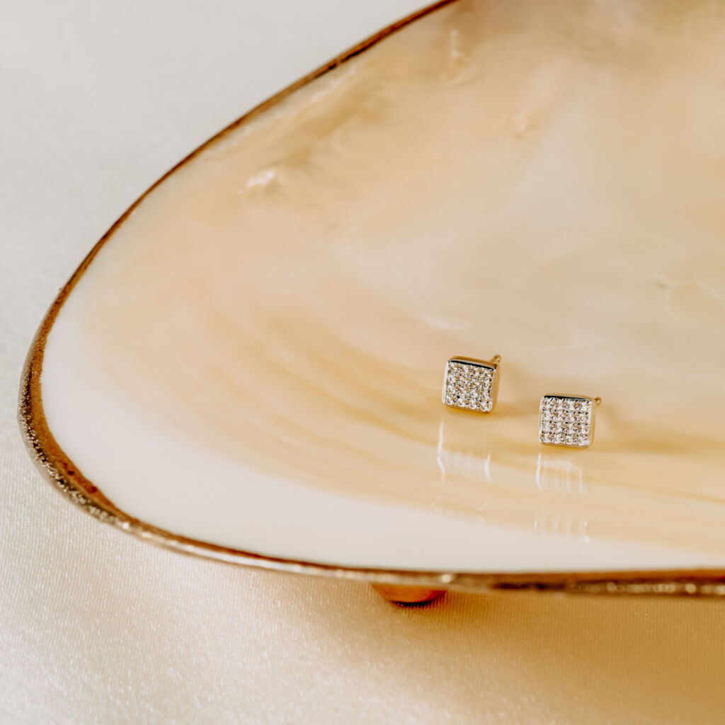 AURE Damen Ohrstecker Gold Bicolor 375 (9 Karat) Zirkonia Weiß 0,22 ct Viereck - Ohrstecker Damen | OROVIVO