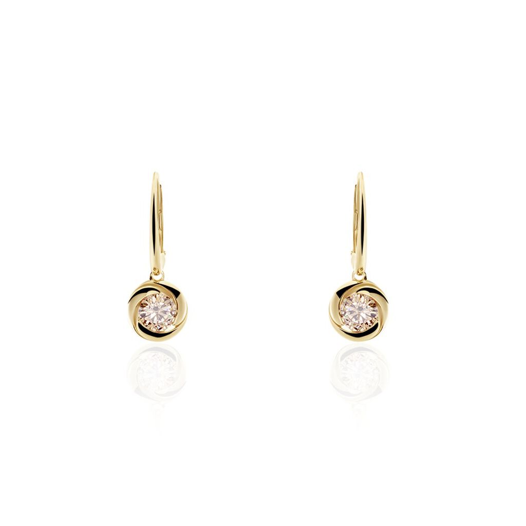 Damen Ohrringe Lang Silber vergoldet 925 Zirkonia Champagner Spirale Yellina  - Ohrhänger Damen | OROVIVO