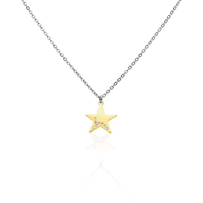 Girocollo con ciondolo stella in acciaio bicolore e strass - Spannringe Damen | OROVIVO