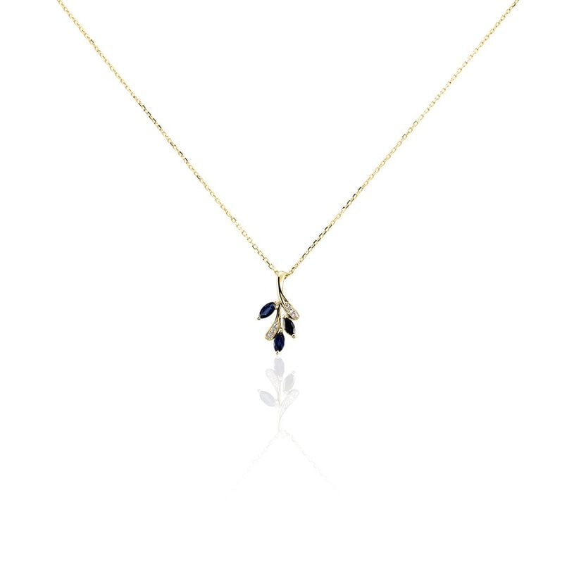 IRISA Damen Collier Gold 375 (9 Karat) Saphir Blau 0,4 ct Blatt - Halsketten Damen | OROVIVO